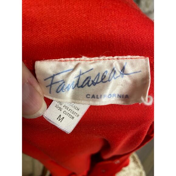 vintage 1980s red jersey jumpsuit by fantaseas medium snap front avant garde 80s - Picture 10 of 10